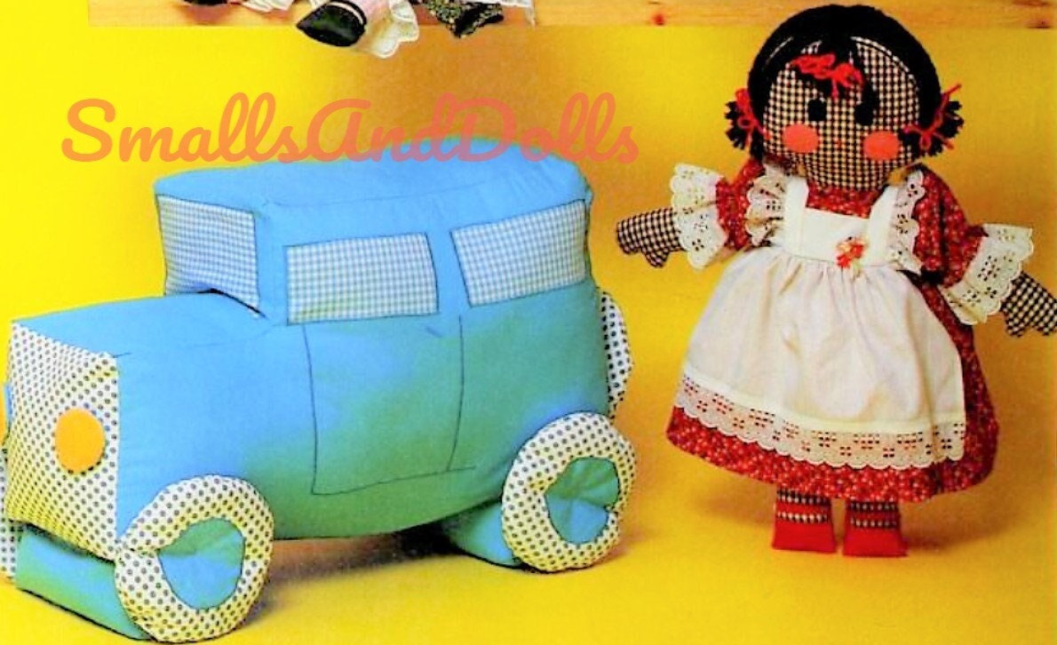 Vintage Sewing Pattern 20" Cute Gingham Prairie Girls and Indian Girl Soft Sculpture Dolls Fabric Car PDF Instant Digital Download Toys