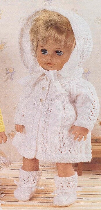 Vintage Knitting Pattern Doll Clothes Lacy Cardigan Matinee Outfits PDF Instant Digital Download 12 14 15 16 18 19 20 22 Inch Dolls 4 Ply