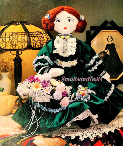 Vintage Sewing Pattern 27" Pretty Victorian Girl Soft Sculpture Toy Doll PDF Instant Digital Download Lacy Ribbons Satin Dress