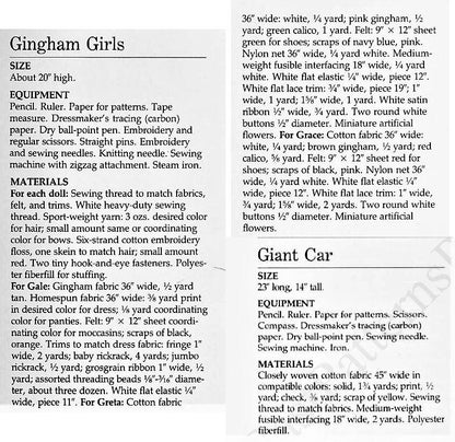 Vintage Sewing Pattern 20" Cute Gingham Prairie Girls and Indian Girl Soft Sculpture Dolls Fabric Car PDF Instant Digital Download Toys