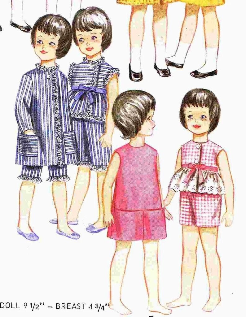 Vintage Sewing Patterns 1960s 9.5" Toy Doll Wardrobe Clothing To Fit Pepper Skipper PDF Instant Digital Download Coats Dresses Pajama Sets