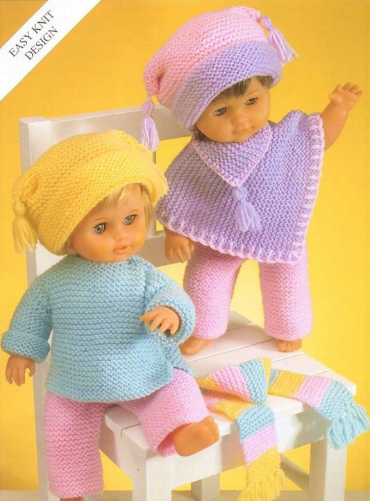 Vintage Knitting Pattern Knit Doll Clothes 12-14 16-18 19-22 Inch Doll Poncho Hat Sweater Scarf Pants PDF Instant Digital Download  DK 8 Ply