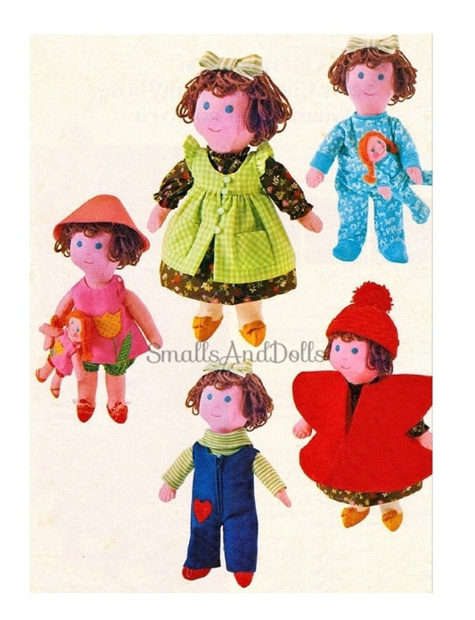 Vintage Sewing Pattern 14" Amy Doll and Her Dolly Soft Sculpture Toy Dolls Full Wardrobe PDF Instant Digital Download