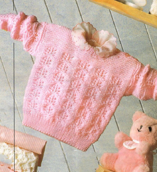 Vintage Knitting Pattern Knit Baby Toddler Girl Lacy Pullover Sweater Button Shoulder PDF Instant Digital Download Birth to 4 Years 4 Ply