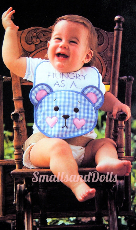 Vintage Sewing Pattern Gingham Teddy Bear Bib PDF Instant Digital Download Applique Hungry As A Bear Bib