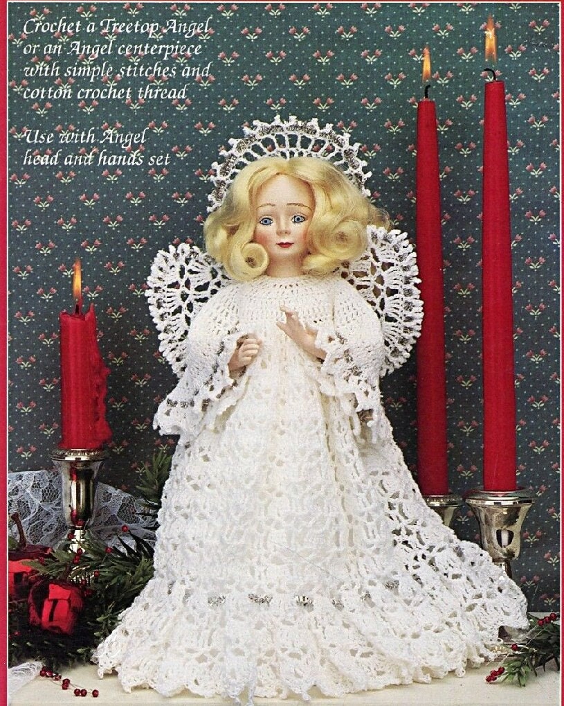 Vintage Thread Crochet Pattern Christmas Angel Doll Tree Topper or Centerpiece PDF Instant Digital Download Lacy Dress