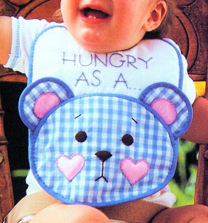 Vintage Sewing Pattern Gingham Teddy Bear Bib PDF Instant Digital Download Applique Hungry As A Bear Bib