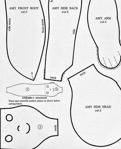 Vintage Sewing Pattern 14" Amy Doll and Her Dolly Soft Sculpture Toy Dolls Full Wardrobe PDF Instant Digital Download