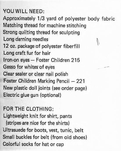 Vintage Sewing Pattern 18" Elf Gnome Pixie Boy Soft Sculpture Dolls & Outfits PDF Instant Digital Download Soft Toys Full Size Patterns