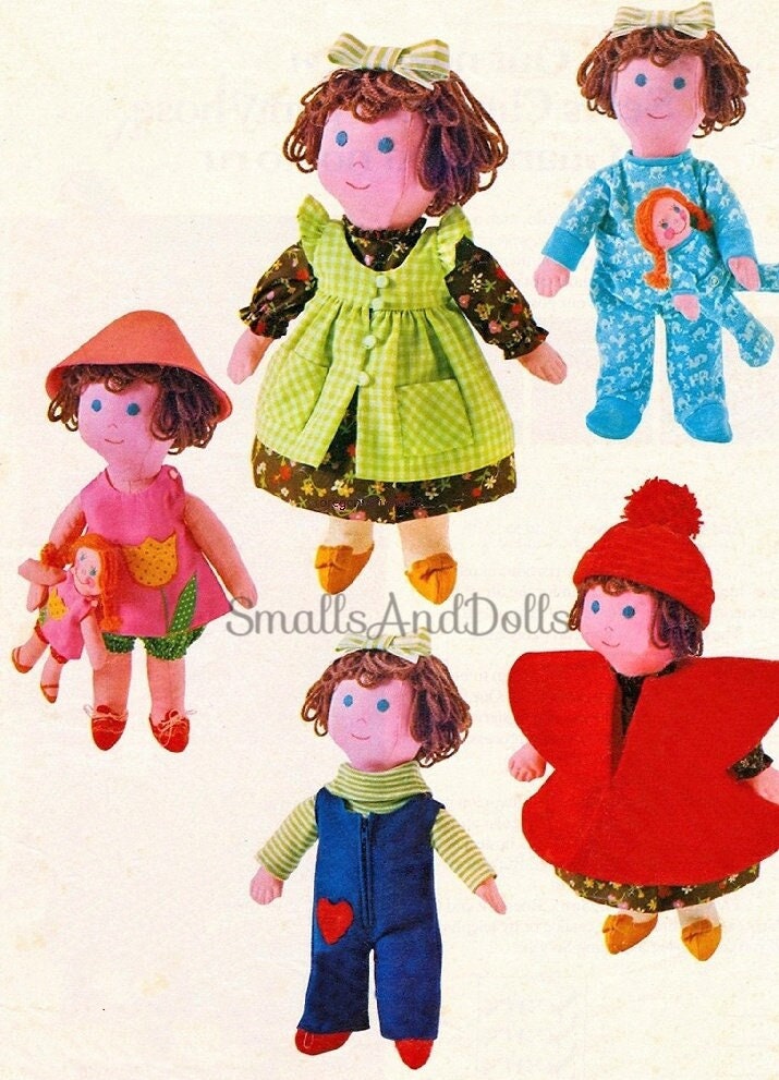 Vintage Sewing Pattern 14" Amy Doll and Her Dolly Soft Sculpture Toy Dolls Full Wardrobe PDF Instant Digital Download