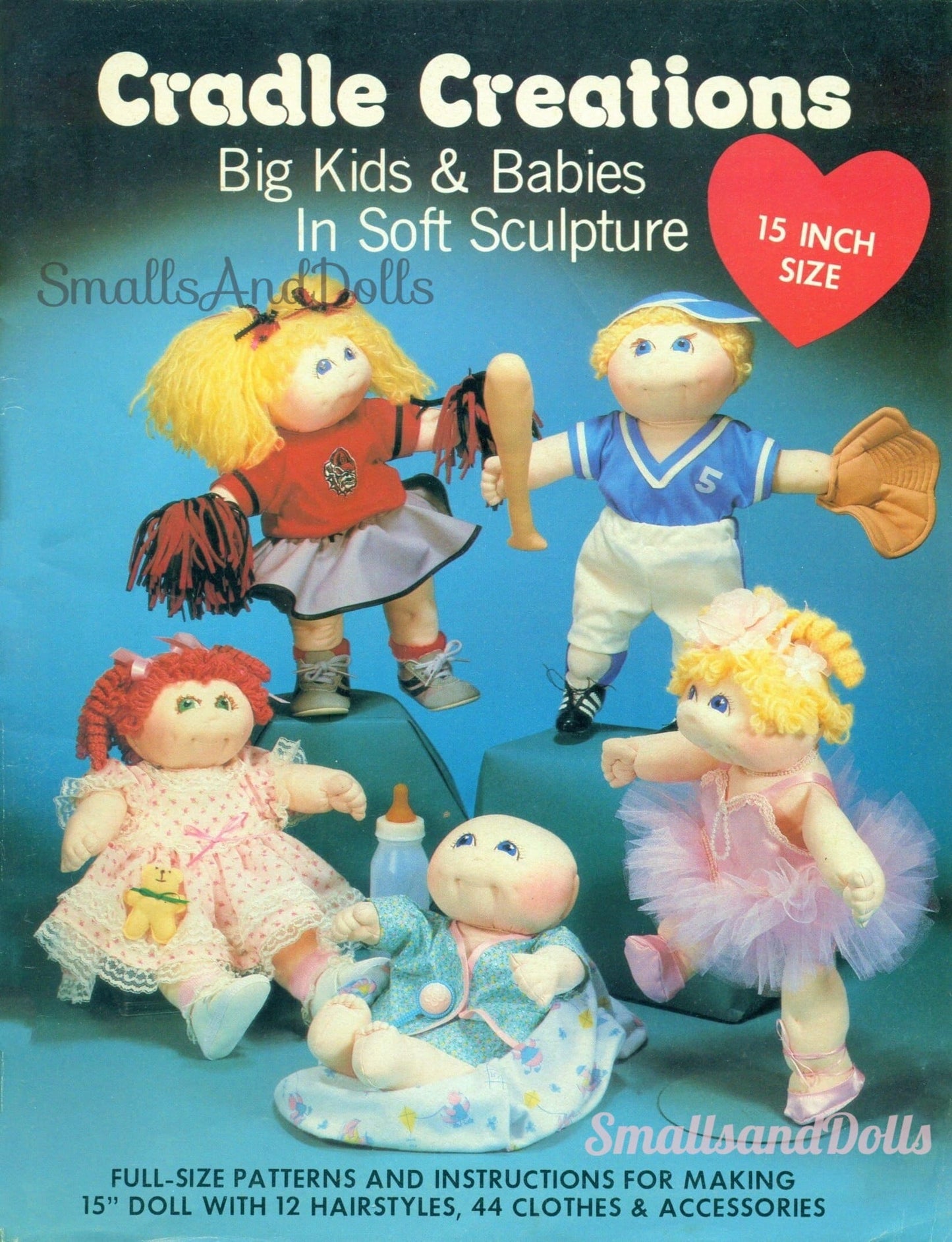 Vintage Sewing Patterns 15" Big Kids & Babies Soft Sculpture Toy Dolls With Outfits PDF Instant Digital Download Retro Cute Fabric Dollys