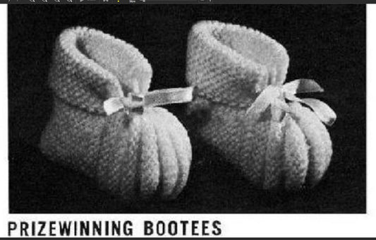 Vintage Knitting Pattern Prizewinning Baby Booties Bootees PDF Instant Download Pretty Retro Cuffed Ribbon Heirloom Baby Shoes '50s 3 Ply