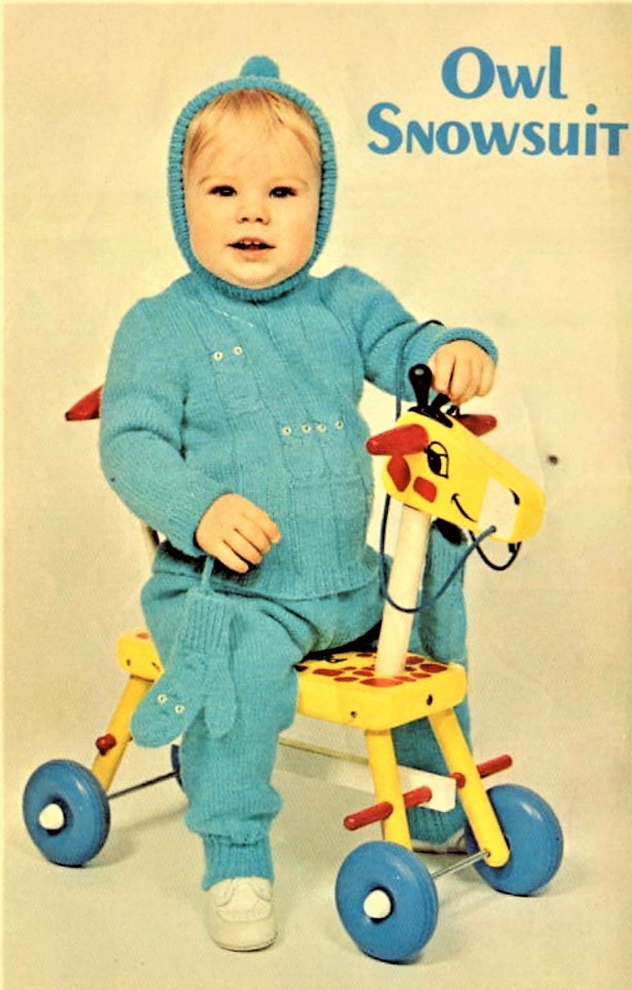 Vintage Knitting Pattern Knit Baby Boy Owl Snowsuit Playsuit Hooded Sweater Top Pants Set PDF Instant Digital Download 1-3 yrs 5 Ply 1971