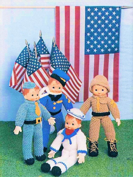 Vintage Crochet Pattern 12" Military Soldier Dolls Soft Amigurumi Toys Army Navy Air Force Marines PDF Instant Digital Download 4 Ply