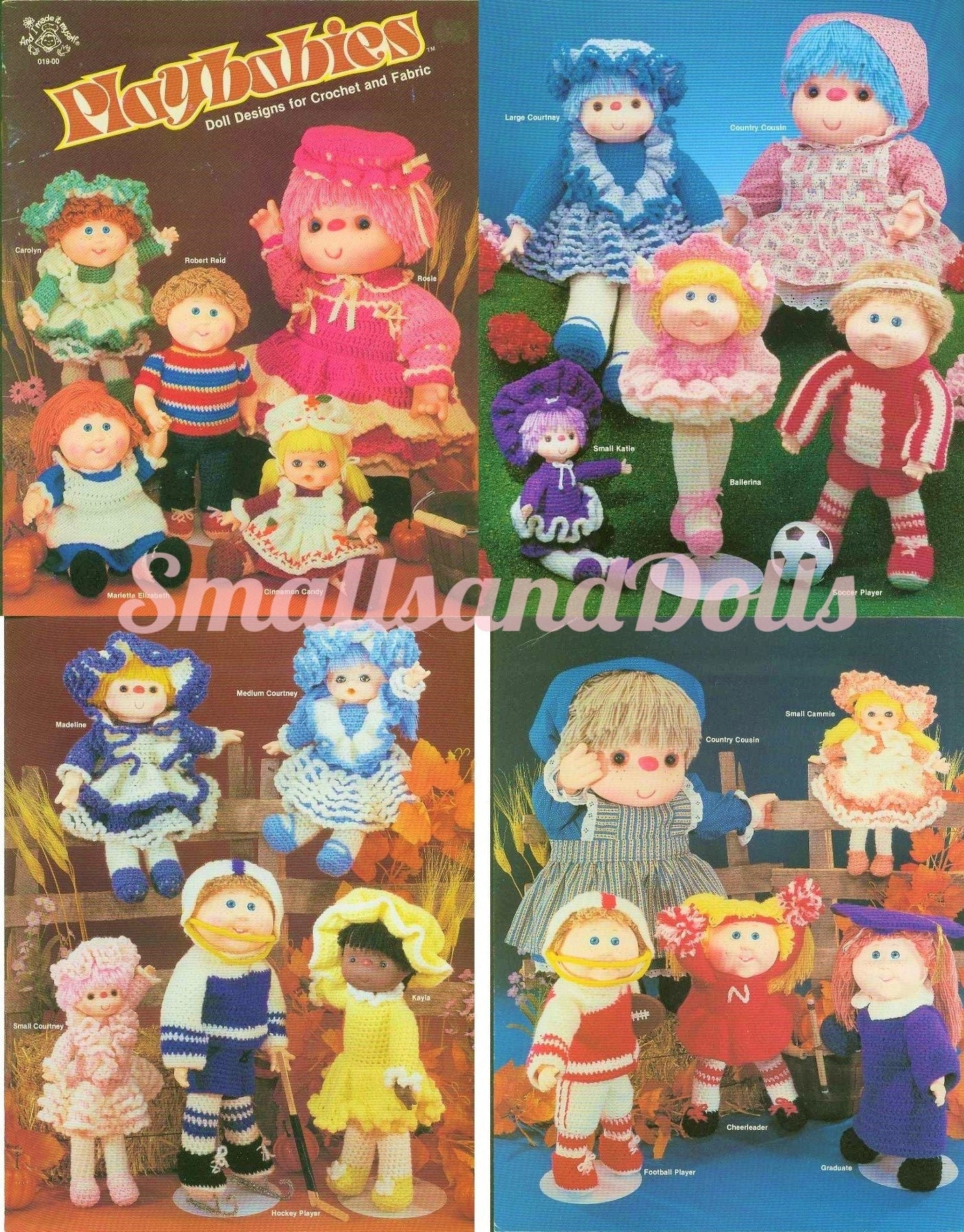 Vintage Crochet Playbabies Doll Patterns Yarn Head Baby Toothie Ruthie Cabbage Patch Doll Designs PDF Instant Digital Download 4 Ply