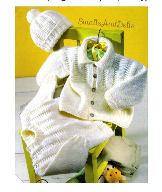 Vintage Knitting Pattern Knit Baby Pullover Sweater Hat Jacket Set Rib Stripes PDF Instant Digital Download 0-6 years DK 8 Ply