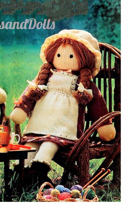 Vintage Knitting Pattern 36" Large Girl and Boy Soft Toy Dolls Sunbonnet Sue Overall Sam PDF Instant Download Large Life Size Country Dolls