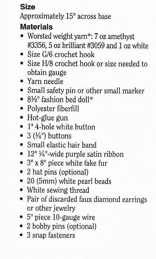 Vintage Crochet Pattern 12" Winter Queen Pillow Doll Bed Doll Ruffled Dress Tiara PDF Instant Digital Download 10 Ply
