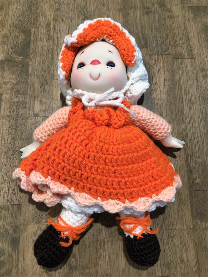 Vintage Crochet Pattern 14" Pumpkin Pie Christmas Yarn Head Doll PDF Instant Digital Download Retro 1980s 10 Ply