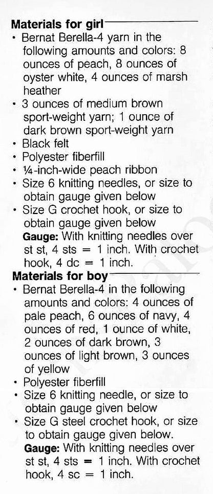 Vintage Knitting Pattern 36" Large Girl and Boy Soft Toy Dolls Sunbonnet Sue Overall Sam PDF Instant Download Large Life Size Country Dolls