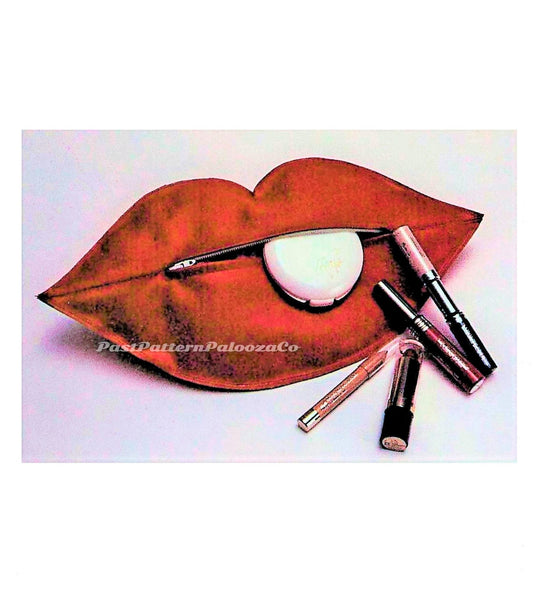 Vintage Sewing Pattern 14" Red Lips Cosmetic Bag Makeup Case Vinyl Fabric PDF Instant Digital Download Retro Seventies Eighties Chic