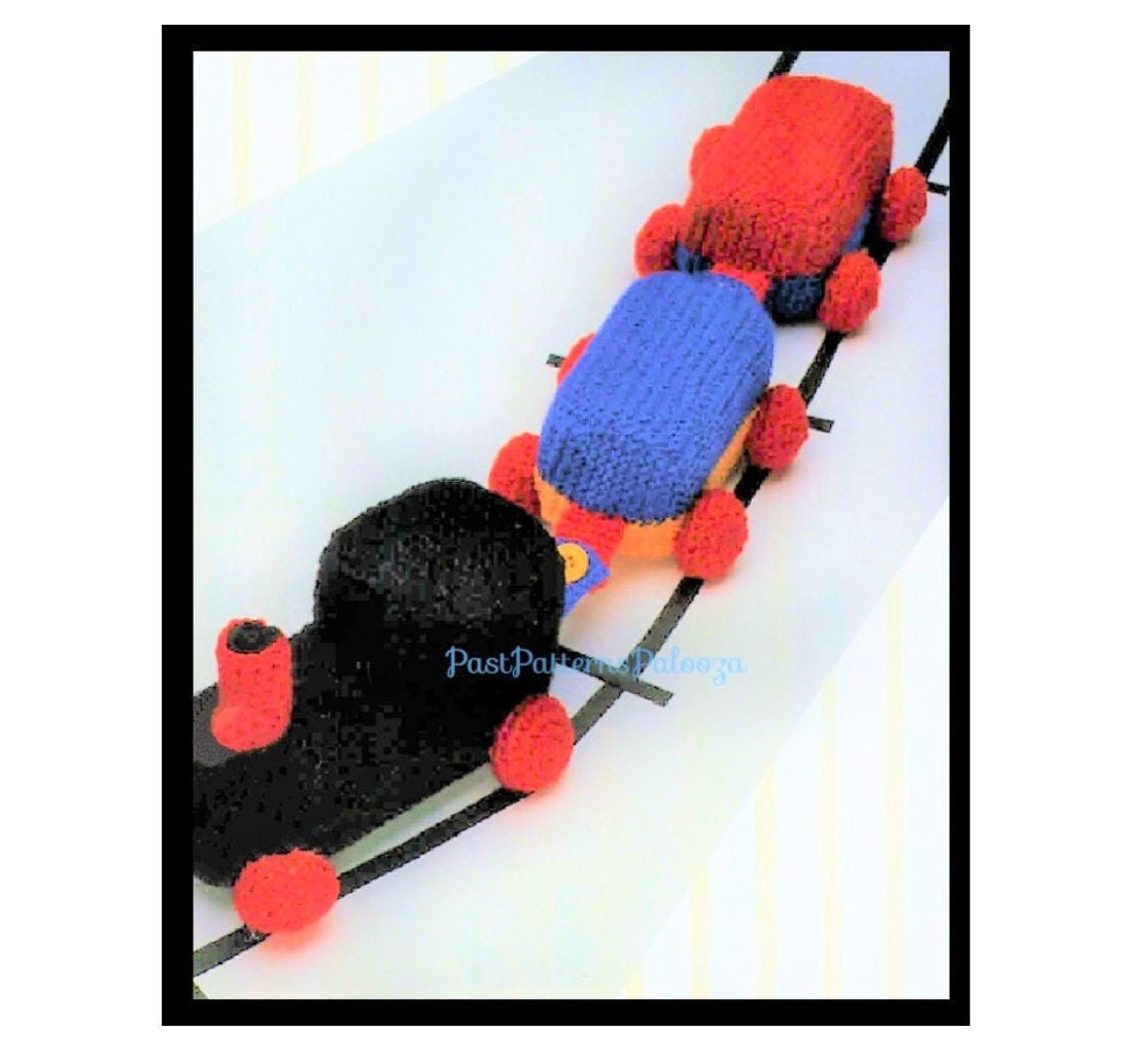 Vintage Knitting Pattern 15" Toy Train Engine & Box Cars Soft Plush Toys PDF Instant Digital Download Train Amigurumi 10 Ply