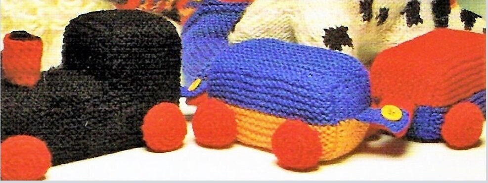 Vintage Knitting Pattern 15" Toy Train Engine & Box Cars Soft Plush Toys PDF Instant Digital Download Train Amigurumi 10 Ply