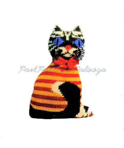 Vintage Knitting Pattern 15" Victorian Tapestry Kitty Cat Soft Plush Toy or Cushion Pillow PDF Instant Digital Download Chunky 12 Ply