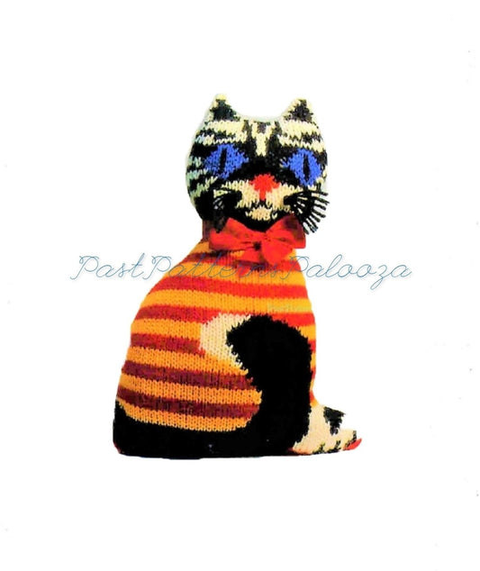 Vintage Knitting Pattern 15" Victorian Tapestry Kitty Cat Soft Plush Toy or Cushion Pillow PDF Instant Digital Download Chunky 12 Ply
