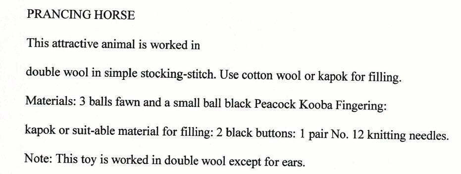Vintage Knitting Pattern Prancing Horse Soft Plush Toy c. 1960 PDF Instant Digital Download Easy Stocking Stitch Pony Amigurumi 4 Ply