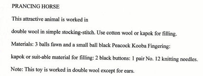 Vintage Knitting Pattern Prancing Horse Soft Plush Toy c. 1960 PDF Instant Digital Download Easy Stocking Stitch Pony Amigurumi 4 Ply