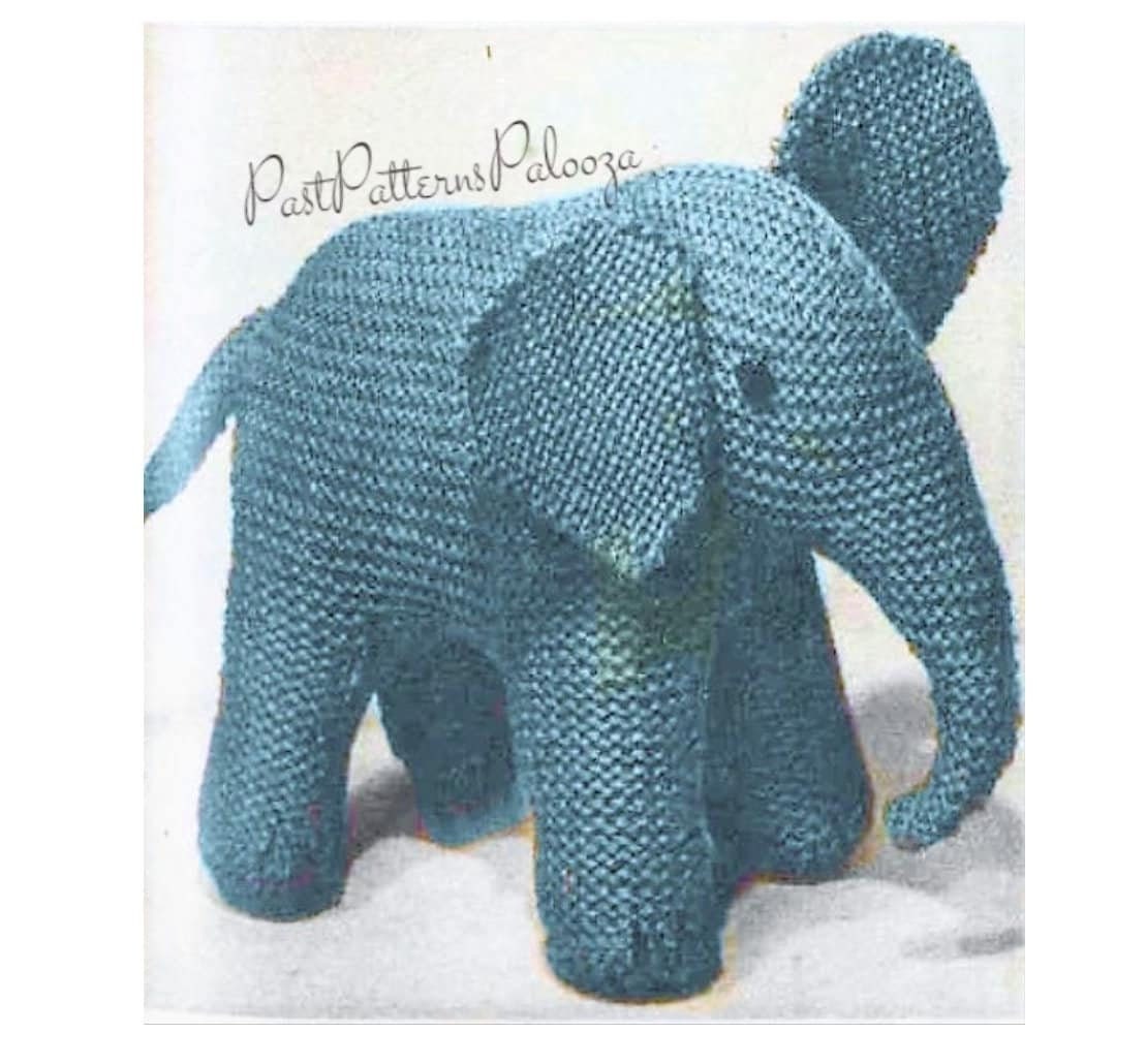 Vintage Knitting Pattern Knit Elephant Soft Plush Toy c. 1960 PDF Instant Digital Download Garter Stitch Elephant Amigurumi 4 Ply