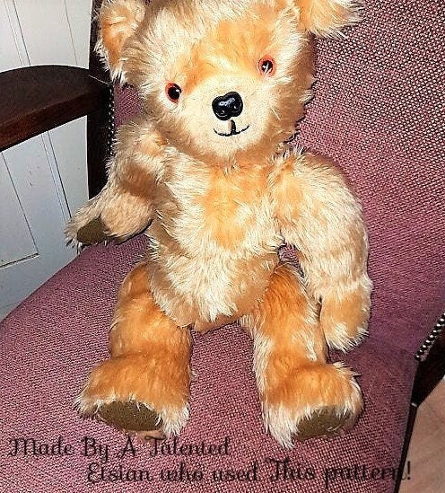 Vintage Sewing Pattern 24" Plush Traditional Classic Teddy Bear PDF Instant Digital Download Sewn Soft Toy Faux Fur Leather Paws