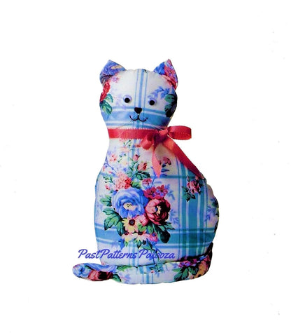 Vintage Sewing Pattern 18" Pretty Kitty Floral Chintz Fabric Cat Toy Pillow Doll PDF Instant Digital Download Sewn Soft Country Cat