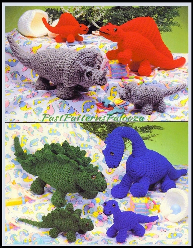 Vintage Crochet Pattern Dinosaur Mamas Babies Eggs Amigurumi PDF Instant Digital Download Plush Stuffed Large Dino Families Soft Toys 10 Ply