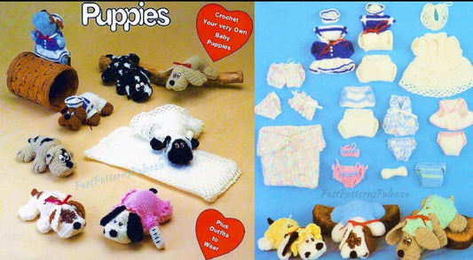 Vintage Crochet Pattern 9" Pound Puppies and Their Wardrobe & Accessories PDF Instant Digital Download Puppy Dog Amigurumi Soft Toys 4 Ply