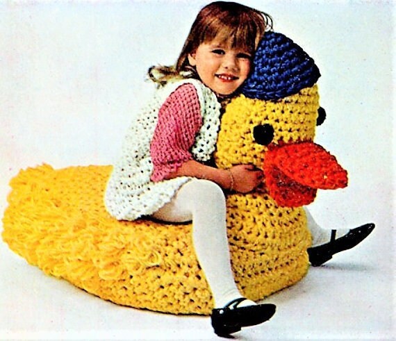 Vintage Crochet Pattern Giant Duck Soft Toy Floor TV Pillow Toddler Beanbag Play Seat PDF Instant Digital Download Amigurumi Play Cushion