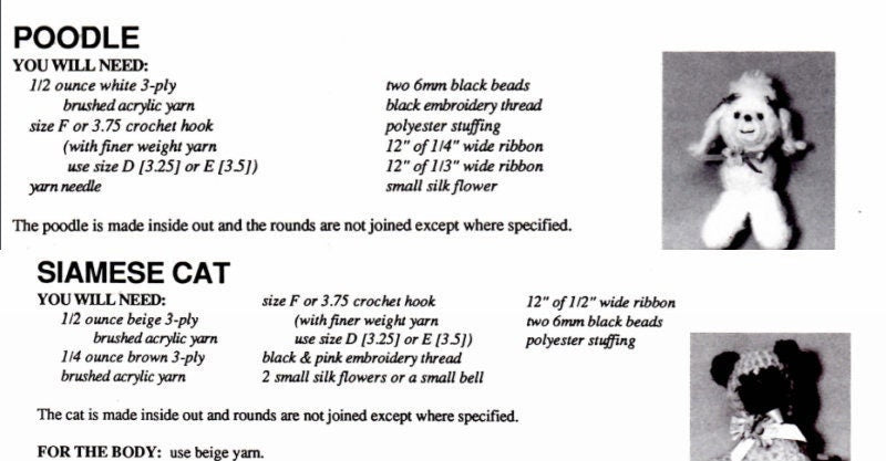 Vintage Crochet Patterns Mini Puppies Kittens Cats Dogs Soft Toys PDF Instant Download Poodle Schnauzer Siamese 6 Amigurumi 3 Ply