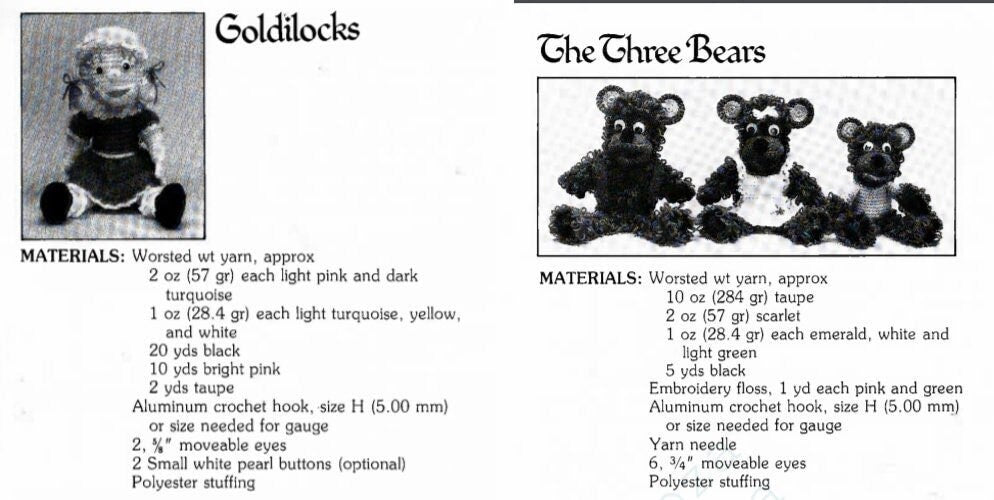 Vintage Crochet Patterns Classic Storybook Fairytale Hand Puppets PDF Instant Digital Download Full Body Puppets or Amigurumi Soft Toys