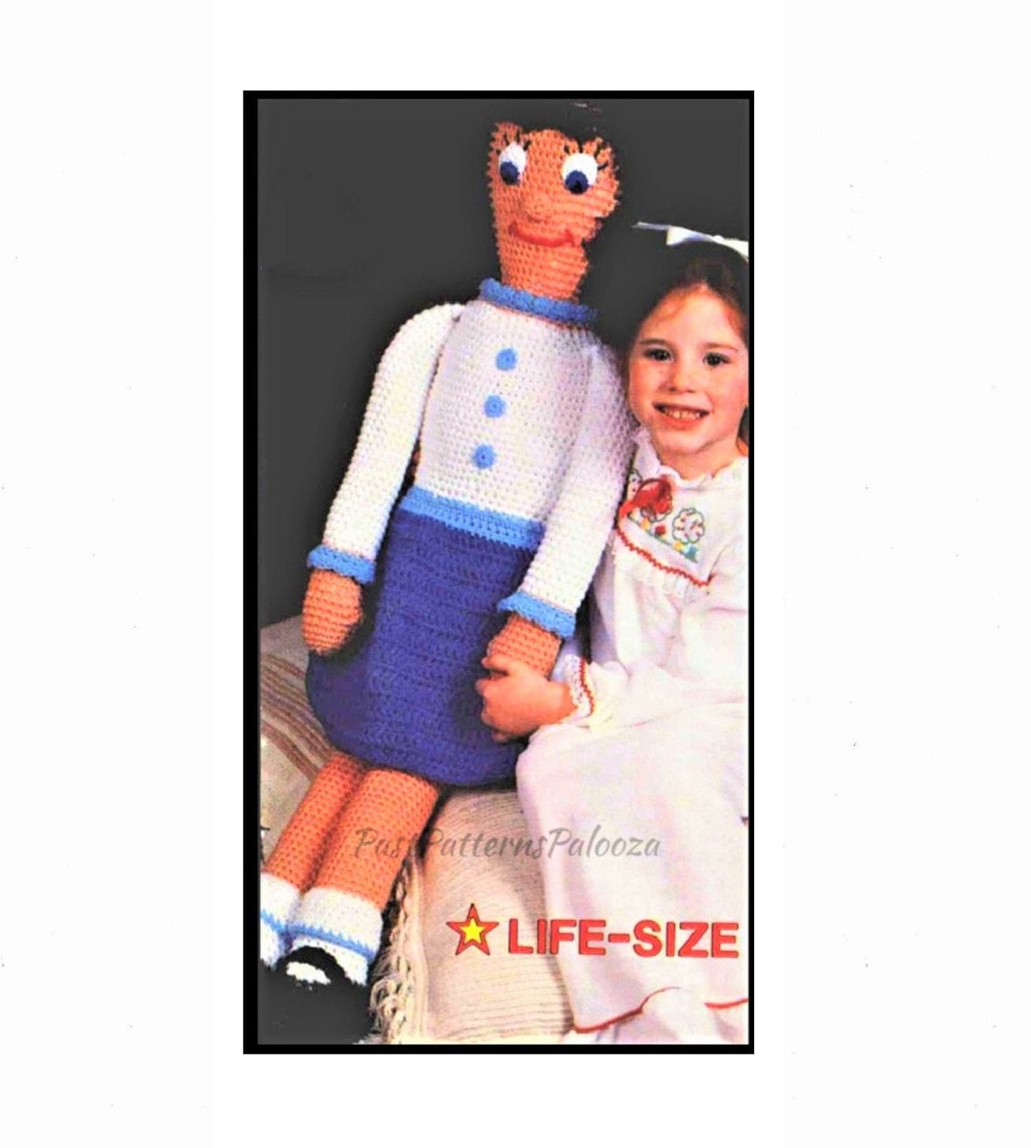 Vintage Crochet Pattern Giant Life Sized Doll 39 Inch Tall PDF Instant Download Soft Toy Plush Tall Large Amigurumi Dolly 10 Ply