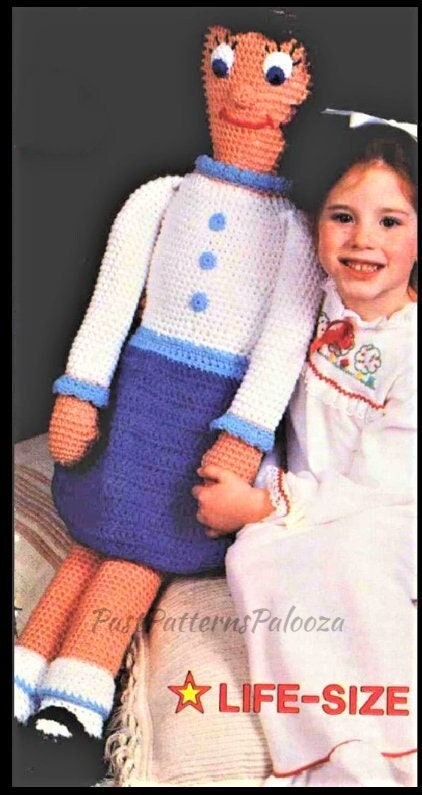 Vintage Crochet Pattern Giant Life Sized Doll 39 Inch Tall PDF Instant Download Soft Toy Plush Tall Large Amigurumi Dolly 10 Ply