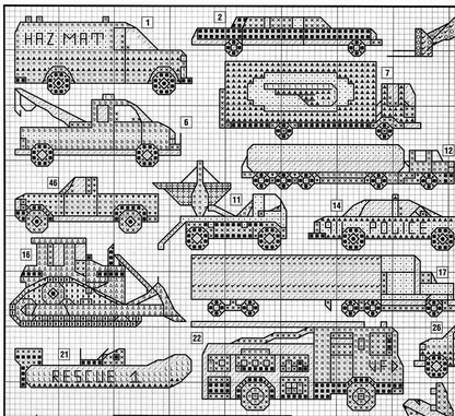 Vintage Cross Stitch Patterns Mini Work Vehicles Motifs PDF Instant Digital Download Embroidery 50 Trucks Machines Boats Planes Designs A1