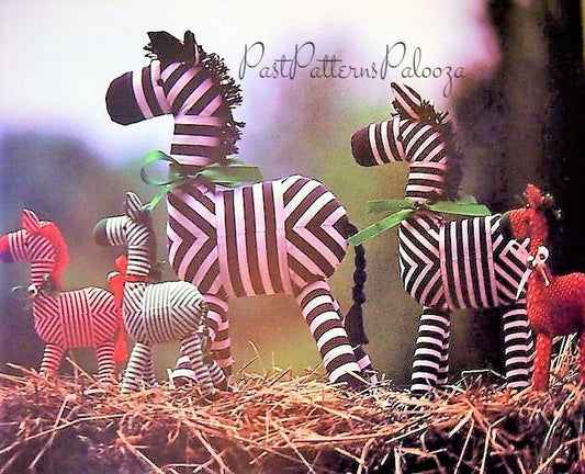 Vintage Sewing Pattern Patchwork Zebra Family Big Small Soft Sculpture Toy Dolls or Ornaments PDF Instant Digital Download Zoo Animals