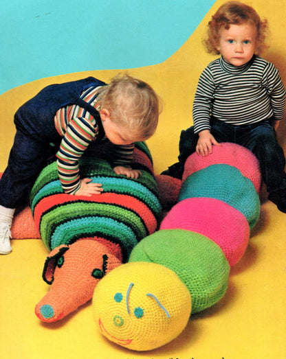 Vintage Crochet Pattern Large 4-5 Ft Caterpillar Armadillo Soft Toy Dolls Floor Pillows PDF Instant Digital Download Retro Amigurumi Plushie