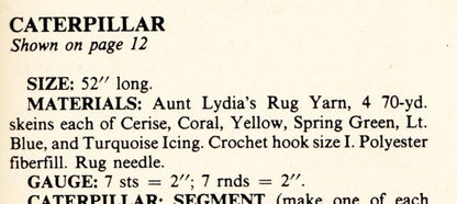 Vintage Crochet Pattern Large 4-5 Ft Caterpillar Armadillo Soft Toy Dolls Floor Pillows PDF Instant Digital Download Retro Amigurumi Plushie