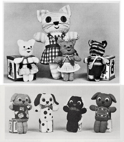 Vintage Knitting Pattern Cute Puppy Dog Kitty Cat Kittens Families Amigurumi Soft Toy Dolls PDF Instant Digital Download Kitsch Kawaii Pets