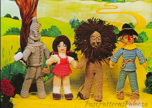 Vintage Crochet Pattern 10-12" The Wizard Of Oz Dolls PDF Instant Digital Download Dorothy Lion Tin Man Scarecrow Soft Toy Amigurumi 8 Ply