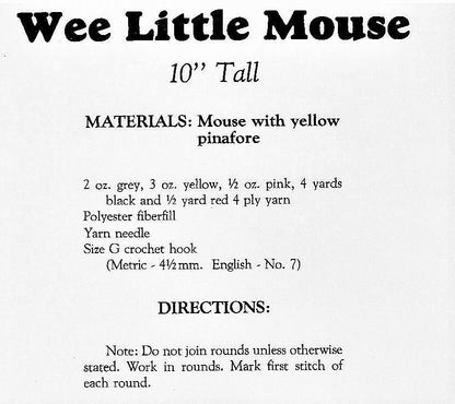 Vintage Crochet Pattern 10" Cute Sunbonnet Mice Soft Toy Dolls Pinafores Sun Bonnets PDF Instant Digital Download Amigurumi Plush Lady Mouse 4 Ply