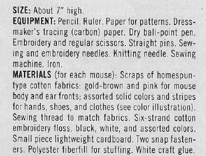 Vintage Sewing Pattern 7" Fabric Mouse Soft Toy Dolls and Clothing PDF Instant Digital Download Animal Dolls Playful School Mice