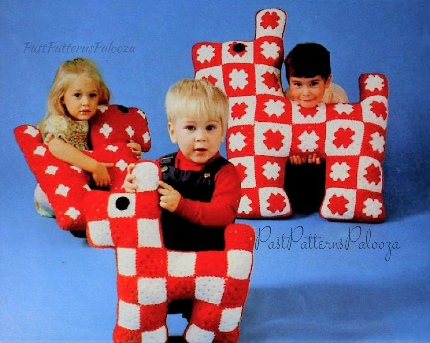 Vintage Crochet Pattern Large 18-33" Puppy Dog Family Granny Square Animal Dolls Amigurumi PDF Instant Digital Download Soft Toy Pillows